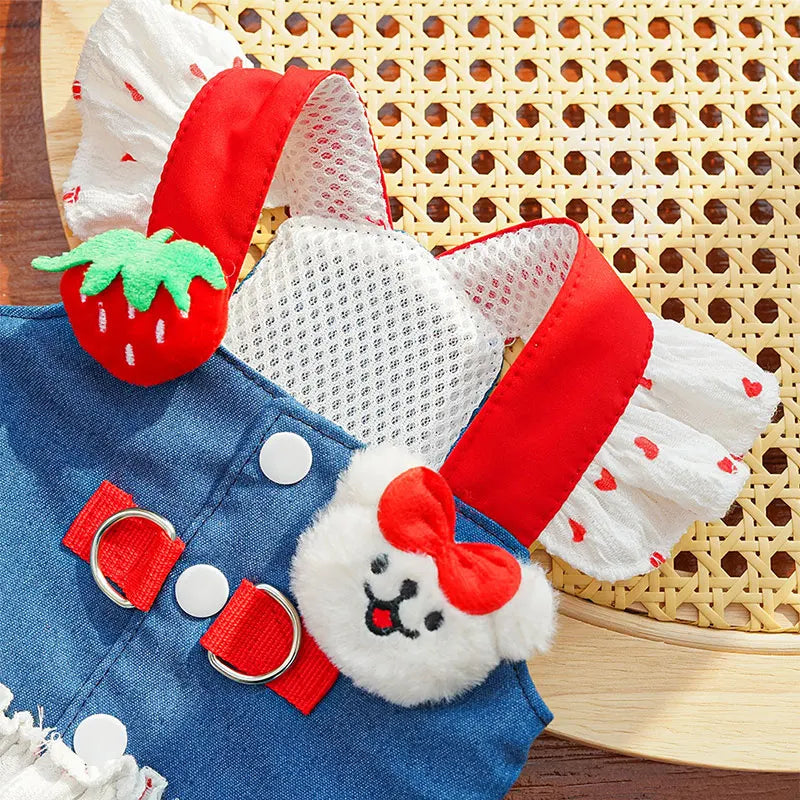 Spring New Pet Dress Cat Dog Dress Cat Chest Back Slip Dress Send Rope Fashion Cute Denim Polka Dot Skirt Pet Vest Pet Clothes