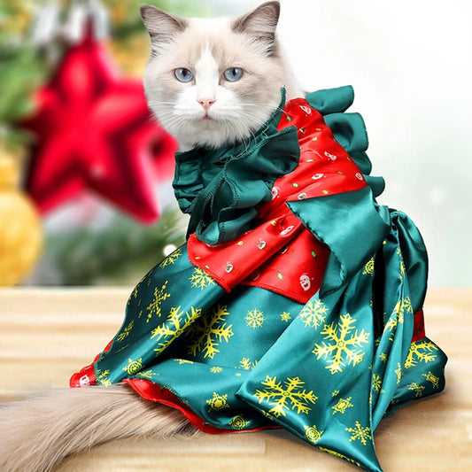 Dog Cat Christmas Costume Pet Hoodie Party Holiday Decoration Cosplay Dress Comfort with Big Bowknot Party Dress up Clothes