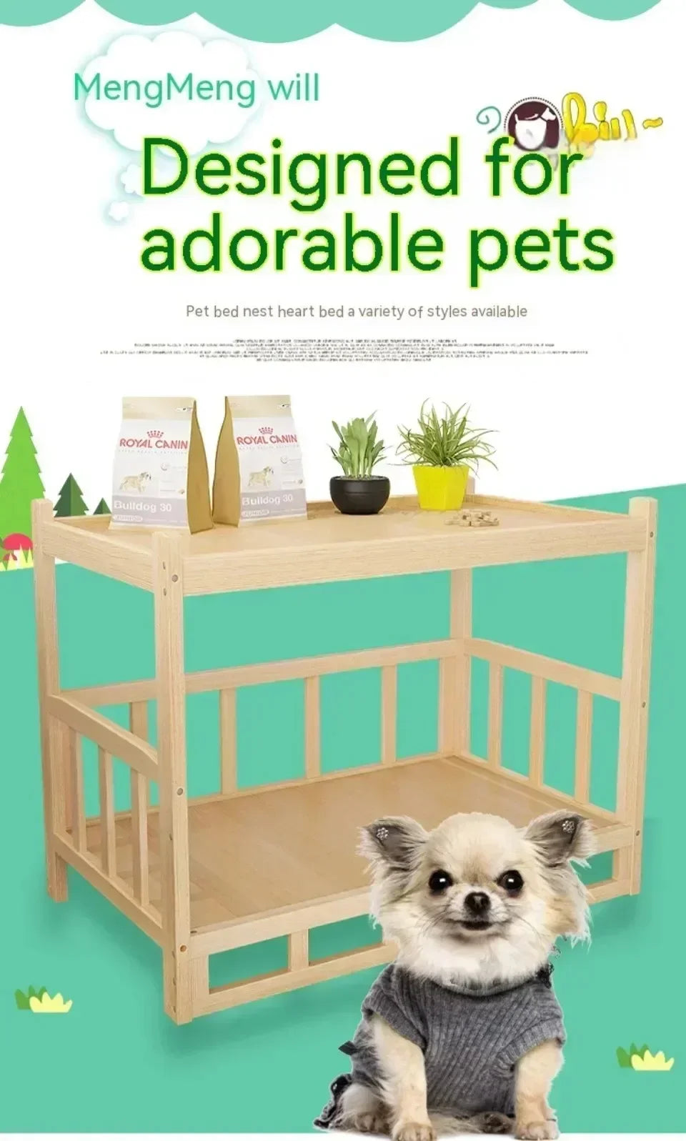 Wooden Dog Kennel Dog House Double Layer