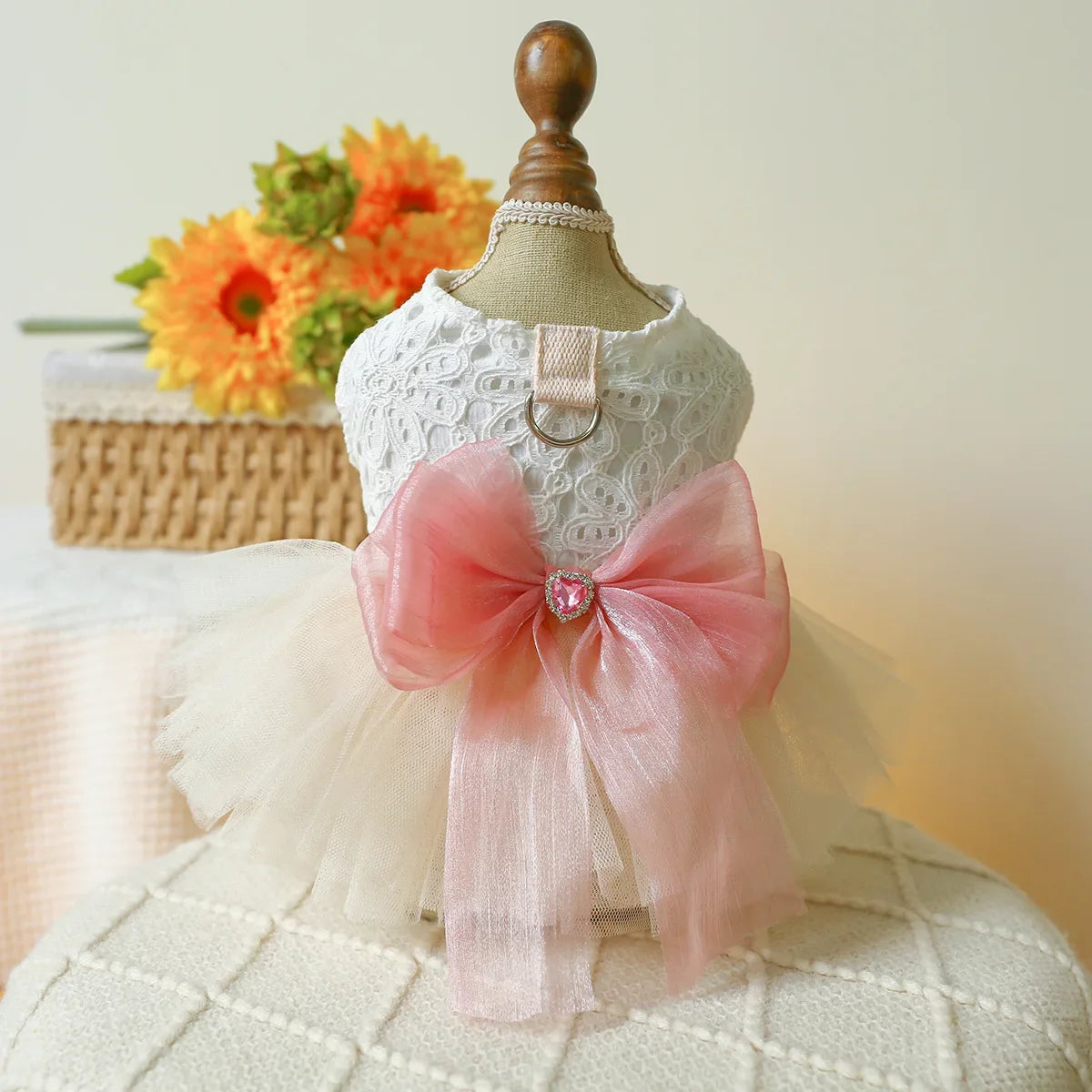 1 Pet Apparel Dog Spring/Summer Breathable White Wedding Dress Princess Dress with Pulling Cord Button For Small Medium Dogs