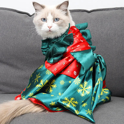 Dog Cat Christmas Costume Pet Hoodie Party Holiday Decoration Cosplay Dress Comfort with Big Bowknot Party Dress up Clothes