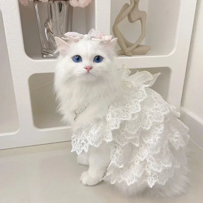 Cat Clothes Lace Wedding Dresses Designer Dog Clothes White Hollow Out Layered Princess Cat Dress Fashion Elegant Dog Dresses