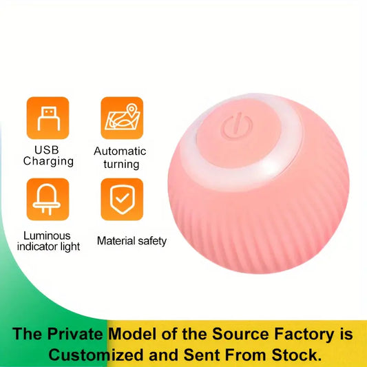 Striped Plastic Interactive Cat Ball Toy - USB Rechargeable, Automatic Rolling, Smart Motion, Luminous, Safe Material – Suitable for Large Breeds, Battery